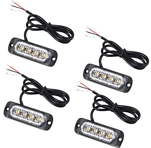 Frefgikty 4 luci stroboscopiche a 4 LED, 12 V, 24 V, colore arancione, per griglia lampeggiante