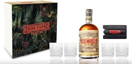 Don Papa Rum 7 Jahre 0,7l (40% Vol) + 4 Tumbler mit Geschenkverpackung Glas Gläser + Handy Karten Halterung zum aufkleben - [Enthält Sulfite]