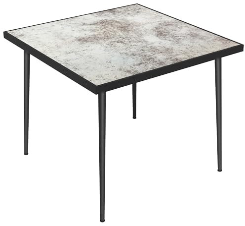 Outsunny Outdoor Dining Table for 4, Square Garden Table with Marble Effect Tempered Glass Top and Steel Frame for Balcony, Patio, 90cm x 90cm, Grey