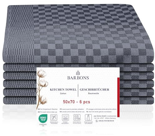 BARBONS 6 er Geschirrtücher Baumwolle 50x70 cm - 240 g/m² 85 g Küchentücher Geschirrhandtücher Geschirrtuch Küchenhandtücher Geschirrtuch Geschirrhandtuch Trockentücher (6er, Black-Anthrazit)