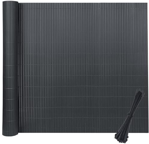 XINZI 180x400cm PVC Balkon Sichtschutzmatte Wetterfest Balkonverkleidung Sichtschutz Zäune mit Kabelbindern Kunststoff Gartensichtschutz Lamellen für Garten Balkon Terrasse (Anthrazit)