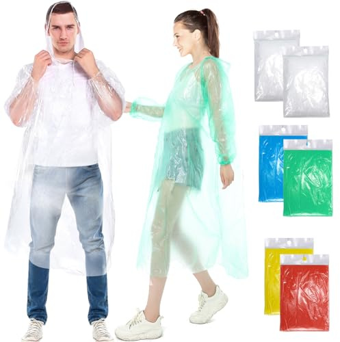 Henrycares 6/10 Stück Einweg Regenponcho Damen Herren, Durchsichtig Regencape Regenschutz mit Tunnelzug Kapuze und Elastische Manschette,Wasserdicht für Wandern Radfahren Camping und Reisen