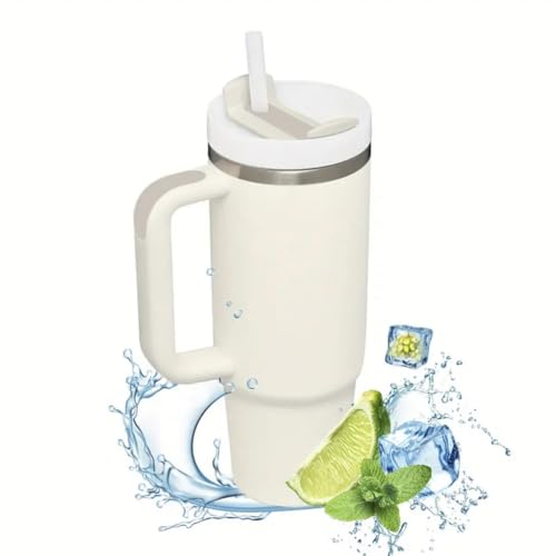 Coffee Mug Thermos Cup Stainless Steel 40oz Travel Tumbler with Handle and Strew Leakproof Double Wall Travel Mug with Handle and Strew Mugs for Hot and Cold, Insulated Cup