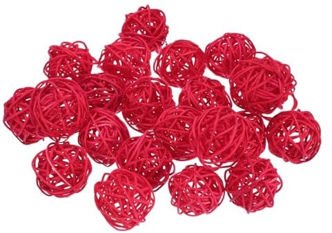 sourcing map 22 Pcs Wicker Rattan Balls, 1.6inch Wood Decorative Balls Vase Fillers for Centerpiece Bowl Orbs Fillers Tree Wedding Home Decor, Red
