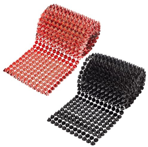 MAYJOYDIY 182.8cm Nähstich Auf Kegelförmigen Spikes Nieten Kegel Flache Rückseite Kunststoff Flache Spike Nieten Besatzband Nieten Perlen Kegelspeichen Für Cosplay DIY Handwerksdekor(Rot,Schwarz)