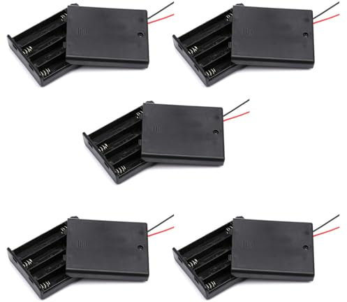 5Pcs Enclosed AAA x 4 Battery Holder Case with Cover, ON/OFF Switch Plastic Battery Storage Box Container Organizer with Switch Wires