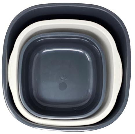 Best House Basin Bowl with Strainer - Set of 3 PCS (3.5L + 6L + 10L) Square Basin Basket Bowls, Kitchen Fruit Washing Basin Bowl and Strainer for Kitchen Bathroom and Household (Gray)