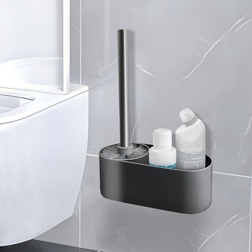 Yeelan Brosse Toilettes, Brosse WC Suspendu, Balai WC 2 en 1 avec Organisateur De Nettoyage, Balayette WC en Aluminium sans Perforation, Montage Mural/Au Sol pour Salle De Bain, Noir
