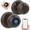 Smart Door Knobs Lock, Fingerprint Biometric Keyless Entry Electronic Digital Bluetooth App Control WiFi Door Lock for Interior Apartment Garage Front Door (Bronw 001)