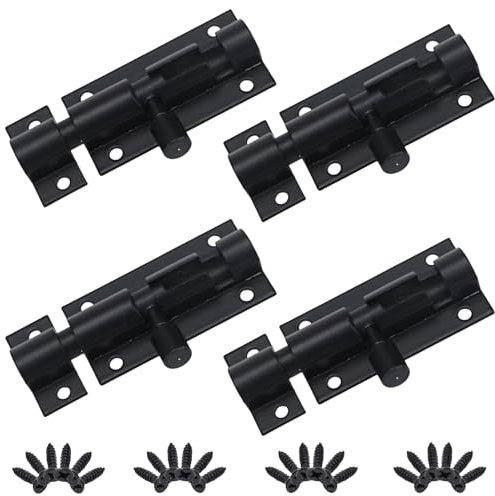 4 Pack Black Barrel Bolt Lock, 2 Inch Door Latch Lock Aluminum Alloy Slide Bolt Latch Security Sliding Lock with Screws Door Lock for Gate, Warehouse, Bathroom, Fence