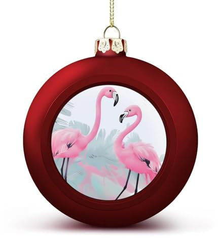 Lot de 4 boules de Noël en forme de flamant rose - 4,1 cm - Style rouge pailleté à suspendre pour sapin de Noël
