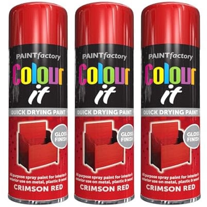YSAMAX All-Purpose Crimson Red Spray Paint, Gloss Finish, Quick Drying Formula, Perfect For Use On Metal, Plastic, And Wood, Polished, Long-Lasting Finish, (3PCS)