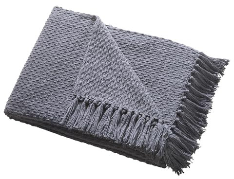 Drift Home - Anthrazit Überwurf mit Quaste (180 x 130 cm) - Nachhaltige recycelte Baumwolle - gewebte Decke - strukturierter Sofaüberwurf