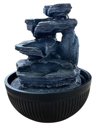 Water Feature Indoor Outdoor LED Fountain - Serene Waterfall Garden Decor in Polyresin, Weather Resistant Design with Pump & LED Light for Relaxation (Golden Waterfall)