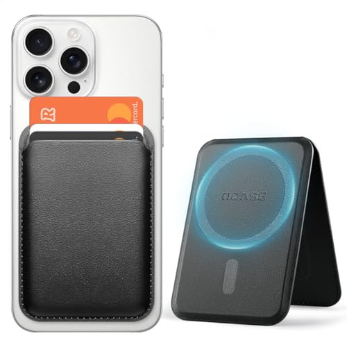 OCASE Porte-Cartes Magnétique, Support Réglable, Compatible avec MagSafe, Cuir Synthétique, pour iPhone Séries 16/15/14/13/12 (Exclu Séries Mini) et Coque per MagSafe - Noir