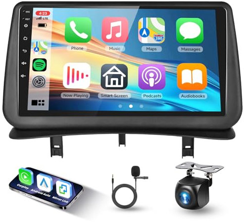 Podofo 9'' Autoradio für Renault Clio 3 2005-2014 Android 13 Wireless Carplay Android Auto,2+64G,WiFi GPS Navi,Bluetooth/RDS/FM Radio 2 Din mit AHD Rückfahrkamera/Canbus,Mirror link