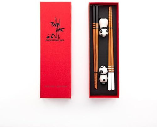 2 Pairs Reusable Panda Chopstick Set – Dishwasher Safe Fiberglass Chopsticks with Ceramic Panda Rest | Durable Chopsticks for Sushi, Noodles & Rice | Elegant Gift for Food Lovers (Panda Design 3)