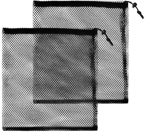 SUBTAVIK 2er Set Netzbeutel mit Kordelzug – Große, schwarze Nylon-Aufbewahrungsbeutel für Schwimmbad, Strand und Pool (40 x 40 cm)