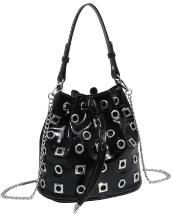 JIABAOZ Beuteltasche Mit Nieten, Tasche Rot Nieten, Rucksack Und Tasche 2 In 1 Damen Nieten, Schultertasche Mit Hohlnieten, Gotische Dek, Nieten Tasche Leder, Beuteltasche Damen