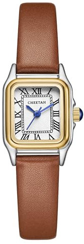 CHEETAH Armbanduhr Damen Kleine Analoge Quarz Uhr Damen mit Vintage-Lederarmband, Rechteckiges Gehäuse, Römisches Zifferblatt, Digitale wasserdichte Armbanduhr für Frauen und Mädchen