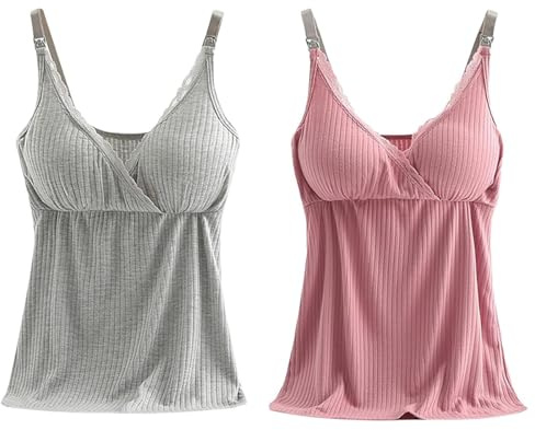 AOOPOO Haut d'allaitement de Grossesse, Débardeur de Maternité avec Soutien-gorge Intégré pour l'allaitement Camisole Top Femme Col V en Dentelle T-shirt d'allaitement sans Manches pour Femme Enceinte