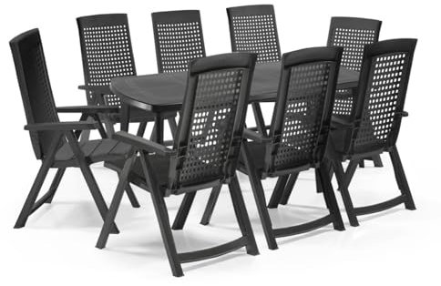 Gartenmöbel Set für 8 Personen Gartentisch ausziehbar Garten Stühle mit Balkon Tisch Lounge Möbel Outdoor Klappstuhl wetterfest Terrassenmöbel Set Gartengarnitur mit Esstisch 170/225 cm x 100 cm