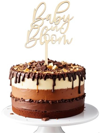 TIESOME Baby in Bloom Wooden Cake Topper, Baby Shower Decoration Sign First Birthday Cake for Gender Reveal Birth Announcement Custom Nursery Keepsake