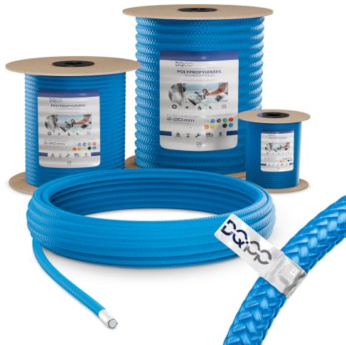 DQ-PP POLYPROPYLENSEIL – 3mm – 100m – BLAU – Traglast bis 123 kg Flechtleine Textilseil Schnur Rope Kordel Kunststoffseil geflochten