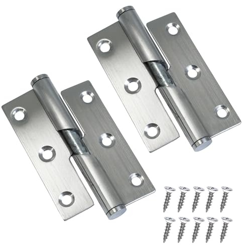 ciciment Pair of 75mm/3-inch Stainless Steel Rising Butt Door Hinges, Lift-Off Design, Rust-Resistant Hinges for Internal & External Doors, Cabinets, Frame Mounting (2 Pack) (Left Handed)