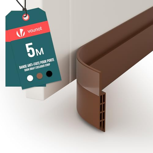 VOUNOT® Door Draught Excluder Strip, Draft Excluder Under Door for Energy Saving, Soundproof, Weatherproof, Dust Reduction Door Seal for Home, Entrance, 500x5cm, Brown