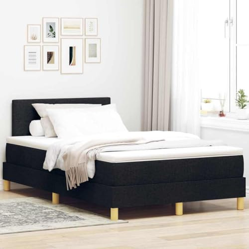 ACAGALA Boxspringbett mit Matratze 120 x 200 cm, Einzelbett mit höhenverstellbarem Kopfteil in Knopfgepolstert, Premium Stoffpolsterbett, Bettgestell mit lattenrost, Stoff, Schwarz
