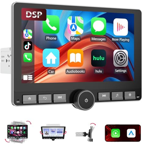 Haudio Autoradio Girevole 360°, 1 Din DSP Car Stereo, Schermo IPS da 10,1 Pollici Carplay e Android Auto, Car Play con Camera Posteriore,Mirror Link,Controllo Vocale Radio AM/FM/RDS con Pulsante 2+64G