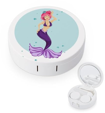 fkgvwo Contact Lens Container Purple Mermaid Travel Contact Lens Box with Mirror Tweezers Solution Bottle