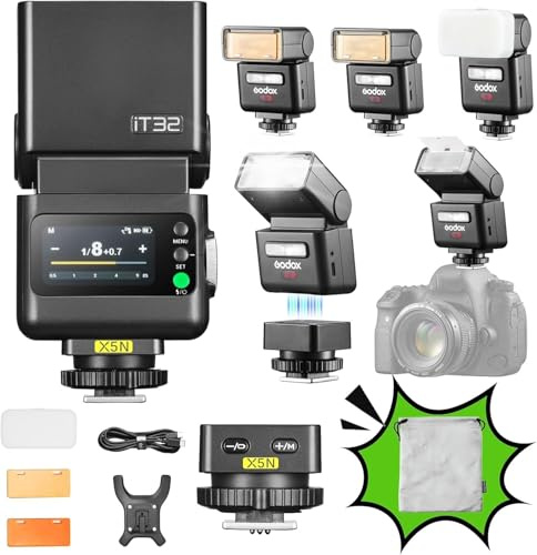 Godox iT32 TTL Camera Flash with X5N Trigger for Nikon Z6 II Z5 Z7 II Z6 Z8 | Z9 Z6 III Z5 II Z7 Zf Z50 Z30 Zfc D750 D780 D810 etc, 2.4G HSS 1/8000s, Magnetic Hotshoe & Trigger 2-in-1 Mini Camera Flash