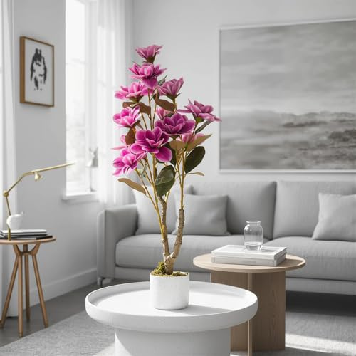 Virimolo Künstlicher Magnolienbaum im Topf, 95 cm Rosa | Pflegeleichte künstliche Magnolie wie echt, üppige Blüten Deko für Wohnzimmer Büro, 95 cm Rosa