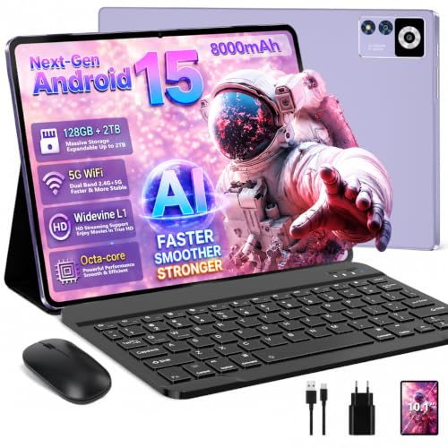 ZIOVO 2026 Último Tablet 10.1 Pulgadas Android 15 Tablet con 30GB RAM+128GB ROM (TF 2TB), Gemini AI, Octa-Core 2.0GHz, Widevine L1, 8000mAh, BT 5.0, GMS, Tablets con Teclado, ratón y Protectora-Verde