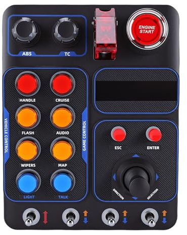 Annadue Racing Button Box, Sim Drive Control mit 19 Tasten (9 Typen), 30 Programmierbaren Optionen, RGB Hintergrundbeleuchtung, USB Steuerbox für Racing Truck Farm Flight Simulato