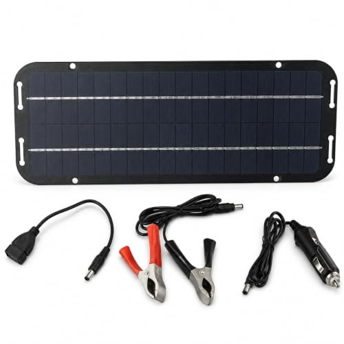 Letturn Kit de cargador de batería de goteo de panel solar de 60 W, 12 V, mantenedor de batería solar monocristalino con clips de cocodrilo y ventosas para caravana, coche, furgoneta, barco