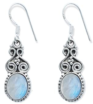 Ohrringe 925 Silber Mondstein weißer Stein schimmer Edelstein Ohrhänger echt Silber Damen Sterling Silber Hänger Geschenk (MOH-077-04)