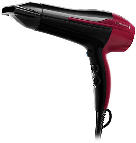 Remington Secador de Pelo, Iónico, Cabello Sin Encrespamiento, 2200 W, Concentrador, 3 Temperaturas, 2 Velocidades, Rejilla Cerámica, Gancho Para Colgar, Rejilla Desmontable, D5950, Negro, Rosa