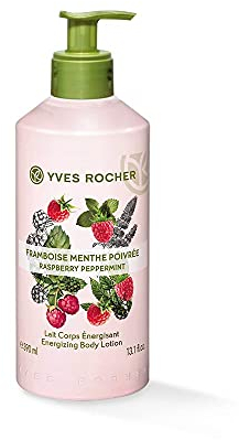 Yves Rocher Les Plaisirs Nature Körpermilch Himbeere-Pfefferminze, Neue Energie mit der feuchtigkeitsspendenden Körpermilch, 1 x Pump-Flacon 390ml