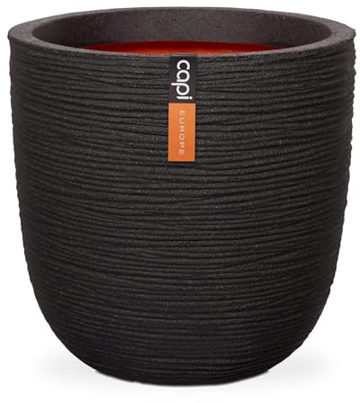 Capi Europe - Blumentopf Kugel Rib NL - 55x53 - Schwarz - Öffnung Ø46 - Blumentopf für den Innen- und Außeneinsatz - Bruchsicher - 100% recycelbar - KBLR935