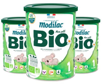 Modilac - Lait Infantile en Poudre Bio 1 - Riche en DHA, Sans Huile de Palme - Convient en Relais de l'Allaitement Maternel - Certifié AB - 1er Age, de 0 à 6 Mois - Lot de 3x800g