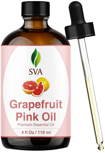 SVA Grapefruit Essential Oil Pink – 4 Fl Oz – 100% Natural Grapefruit Oil - for Diffuser, Hair Care, Face, Skin Care, Aromatherapy, Scalp and Body Massage, Soap and Candle Making - with Dropper