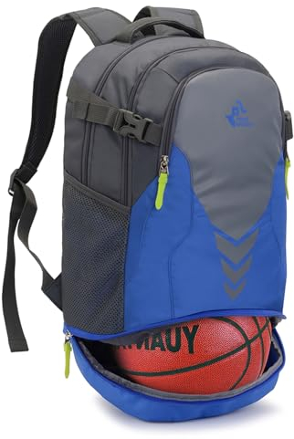 Bseash 35L Basketball Fußball Rucksack mit Boden Ballfach, große Kapazität Sport Rucksack Ausrüstung Turnbeutel für Jungen Mädchen Athleten (Blau)