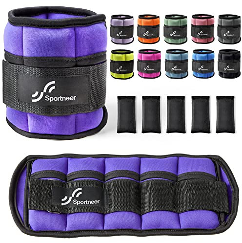 Sportneer Gewicht des Knöchels, verstellbares Gewicht am Knöchel, Handgelenkriemen am Handgelenk, 0,45 kg – 3,15 kg (Standard) / 1 kg – 4,5 kg (Extra), 2 Packungen violett