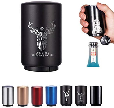 Suoxu - Apribottiglie magnetico automatico, in acciaio inox, apribottiglie, apribottiglie, apribottiglie, apribottiglie per vino, birra e soda da da cucina, (testa di cervo)
