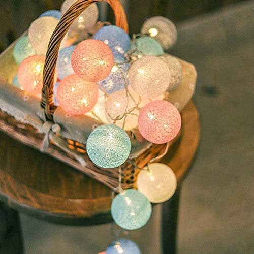 Ghirlanda Luminosa Cotone LED Con spina, 3,8M 20 Palline Decorativ Catena Luminoso Interno LED, Ghirlanda Luminosa Cameretta Bambini, per Balcone Festa Matrimonio Vacanze Decorazione Interna