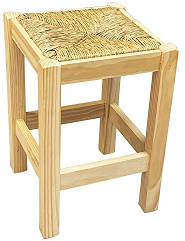 Acan Tradineur - Taburete Cuadrado de Madera con Asiento de Rafia, banqueta con reposapiés y Asiento de Fibra Natural para Restaurante, Cocina, 50 x 33 x 33 cm