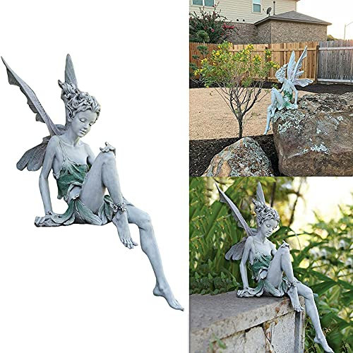 AGDLLYD Feen Figuren Gartendeko,Blumenfee Gartenfigur,Fairy Garden Accessories,Feenfiguren für Feengarten,Gartenfigur Fee Elfe,Gartenfee Sitzend für Outdoor & Indoor Dekoration (A)